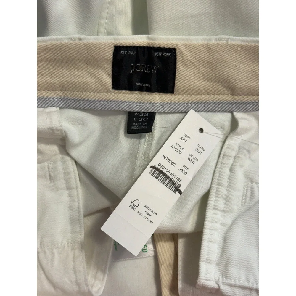 J.Crew 1040 Athletic Tapered-fit stretch chino pant 33x30 White AV209 New